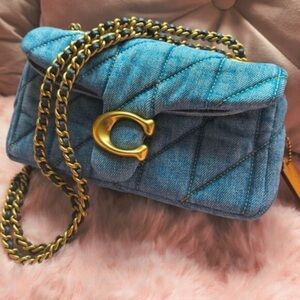 Coach Blue Quilted Bag with Gold Chain